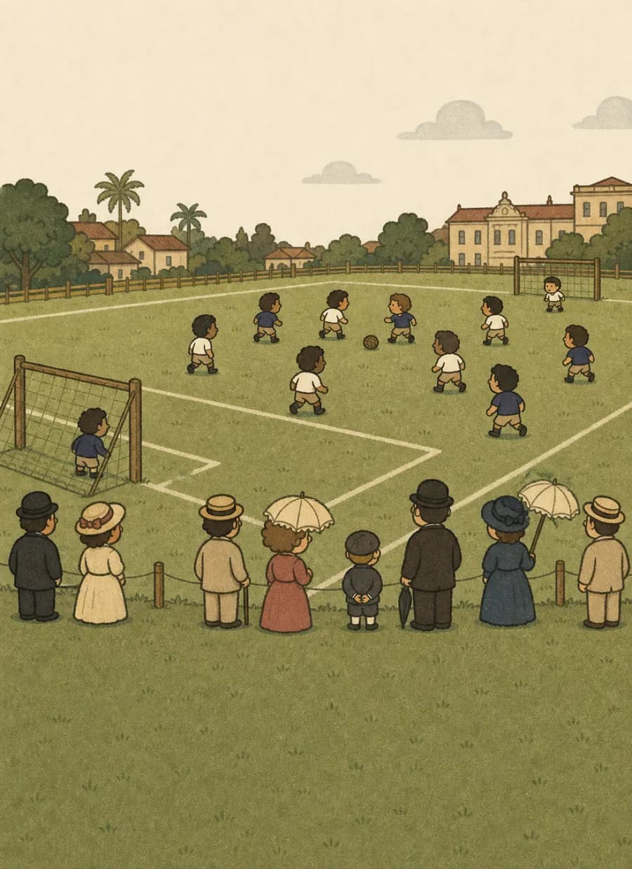 Pode ter havido uma pelada no Brasil antes do jogo que os livros chamam de primeiro — painel 5 de 6