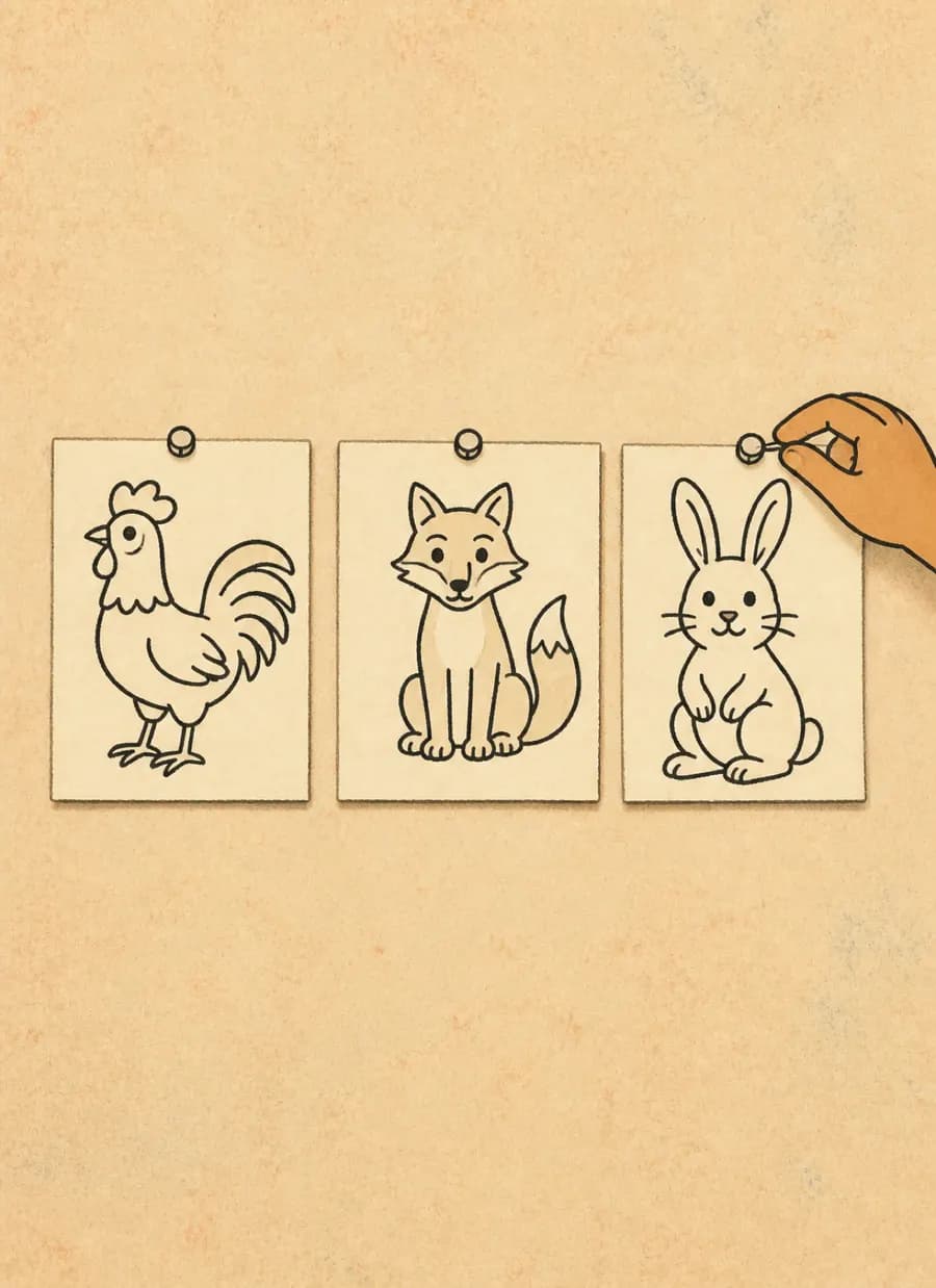 Um desenhista só criou o Galo, a Raposa, o Coelho e o Canarinho — painel 4 de 6